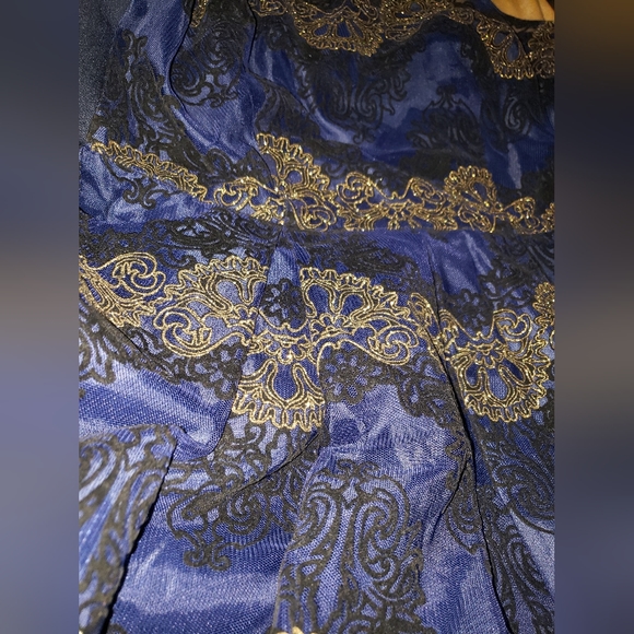 Studio One Navy Blue Dress w/ Black & Gold Embroidered Lace Overlay (Size 6) - Picture 4 of 16